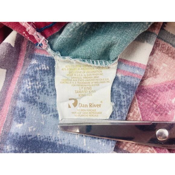 DAN RIVER 2 KING PILLOWCASES BLUE TAN TERRACOTTA KHAKI SOUTHWEST Geometric 80s 9 - Picture 7 of 12